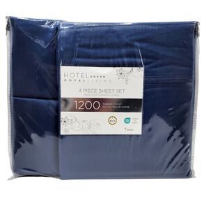 Hotel Royal Living Twin Navy Blue Sheet Set x4 1200 Thread Count Egyptian Cotton